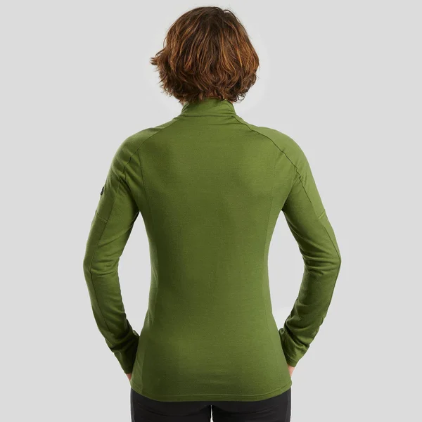 Forclaz Men's Trek 500 - Zip Long Sleeved Merino Hiking T-Shirt in Black, Size Medium