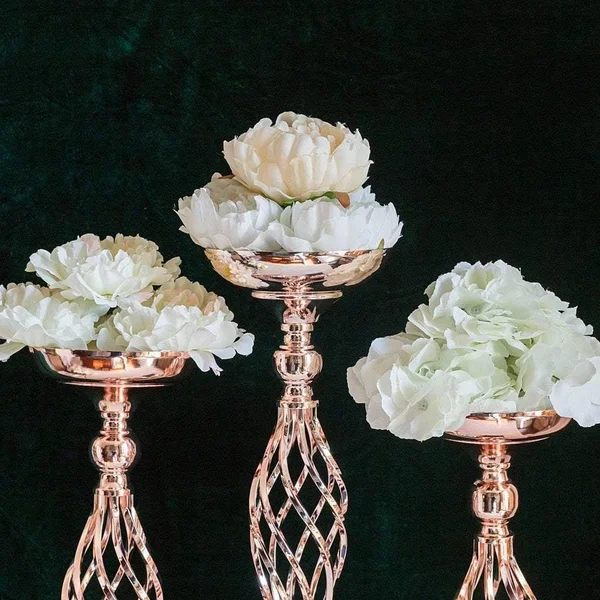 Balsacircle 2 Pcs 26 inch Tall Rose Gold Metal Candle Holder Vase Centerpieces - Pink