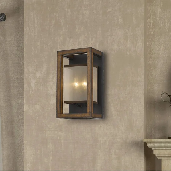 8x22 x 14x22 x 14.75x22 Rubber Wood Wall Sconce with Organza Shade Brown - Cal Lighting 79852252