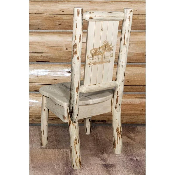 Montana Woodworks Montana Collection Side Chair w/ Laser Engraved Moose Design - Clear Lacquer Finish