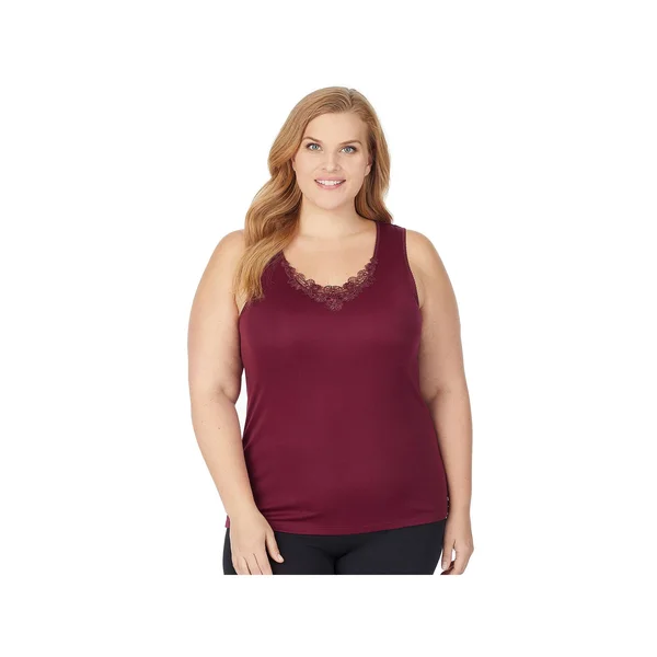 Cuddl Duds Softech Venice Lace Trim Tank - Wine (8212042) 1x