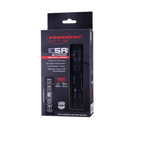 Powertac E5R-G4 Rechargeable LED Flashlight - Cree XHP35 - 1800 Lumens - Include
