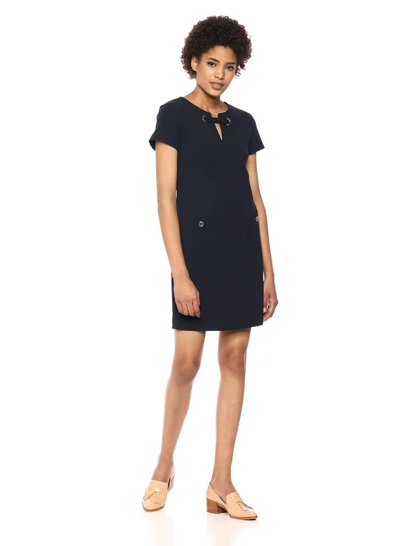 Tommy Hilfiger Scuba Crepe Grommet Top Pocket Dress - Sky Captain
