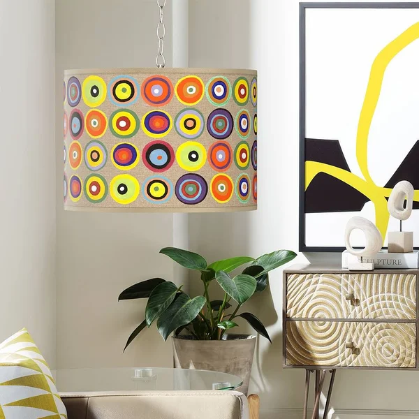 Marbles in The Park Giclee Shade Brushed Nickel Swag Pendant