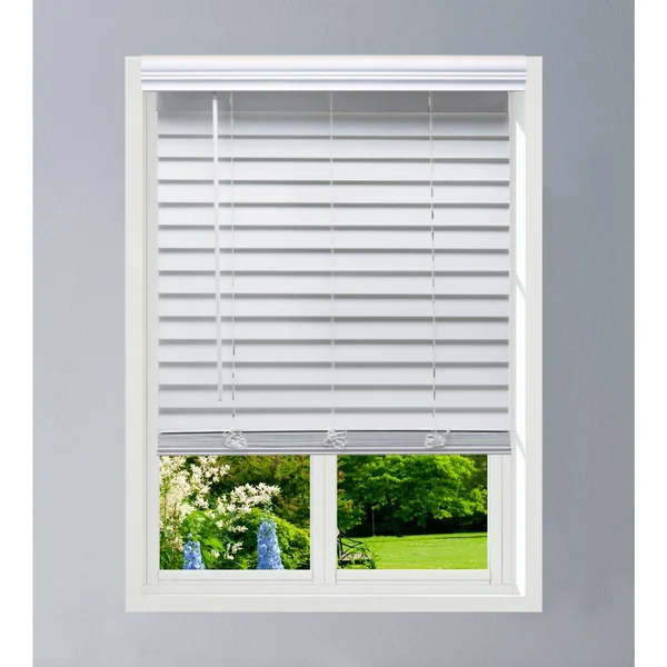 Linen Avenue Custom Cordless Faux Wood Blind White - 23 W x 48 H Partial Inside Mount