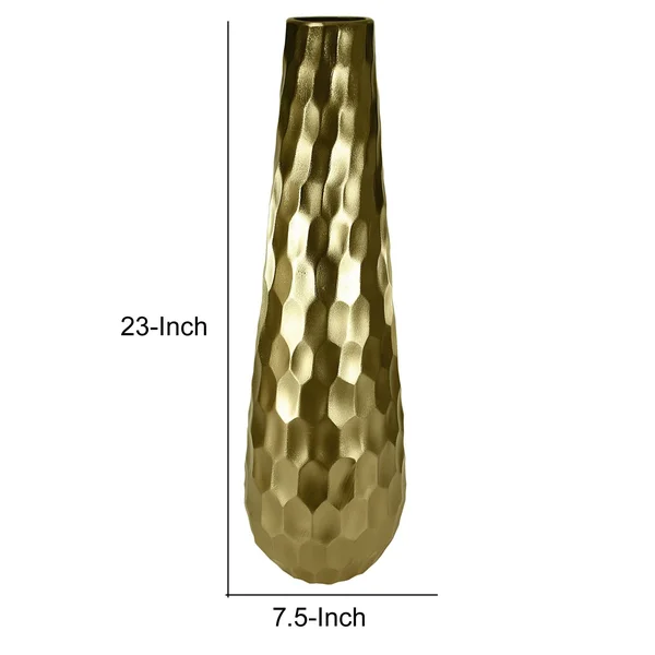 Benjara Metal Vase with Hammered Textured Surface, Gold