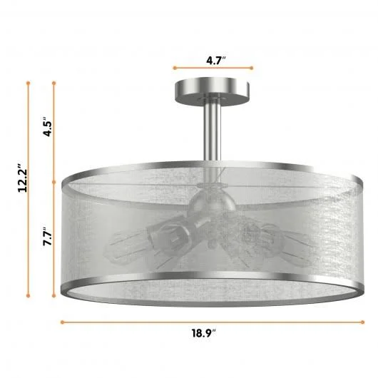 6-Light Semi Flush Mount Ceiling Light Pendant Lamp with Fabric Drum-Shaped Shade