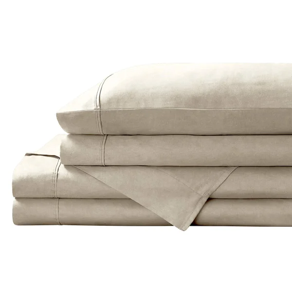 Brielle Home 100% Organic Cotton Heather Printed Sheet Set California King, Taupe