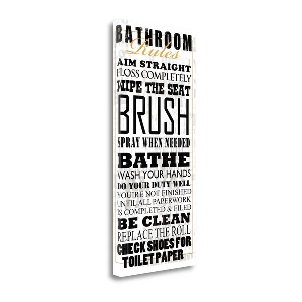 Tangletown Fine Art 36x22 x 16x22 Bathroom Rules - White Giclee Print on Gallery Wrap Canvas