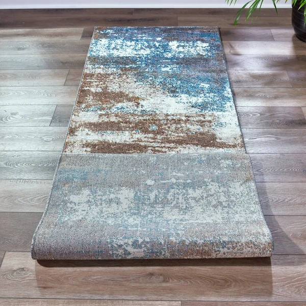 MDA Home Milan Cream/Turquoise Polypropylene Area Rug - 7&8x22 x 10&8x22