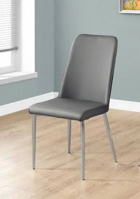 Monarch Specialties 37 in. Faux Leather and Chrome Dining Chair, Size: Set of 2, Grey
