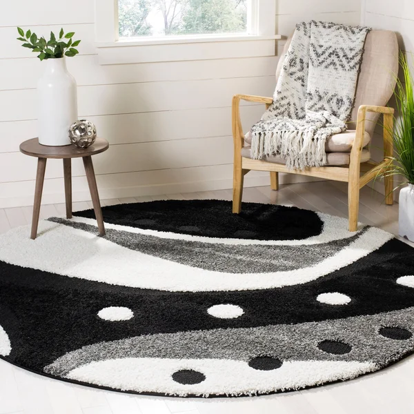Safavieh Florida Shag Abstract Black/Ivory Rug - 4& Round
