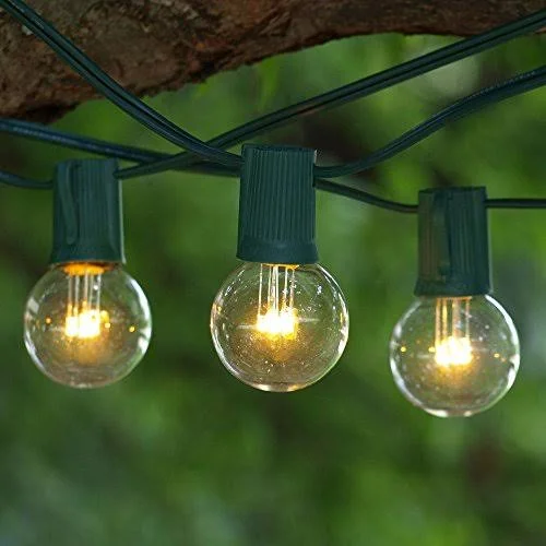 LED String Lights - 100 ft Green C9 - LED G40 Premium Bulbs Warm White