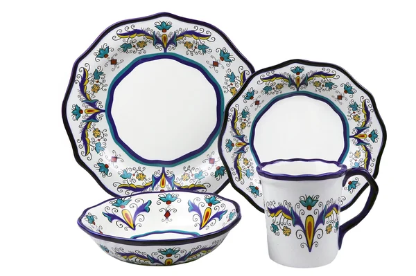 Samana Collection 16 Piece Euro Style Wavy Edge Stoneware Set by Lorren Home, Blue