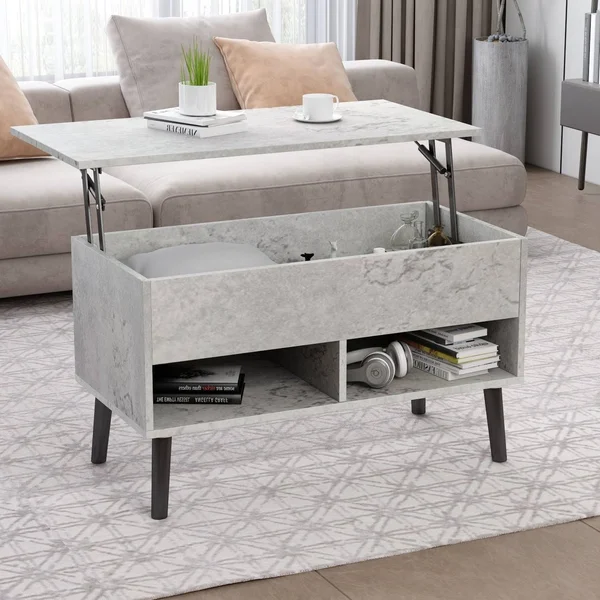 FUFUu0026GAGA Modern Lift Top Coffee Table with Storage Drawers - Grey