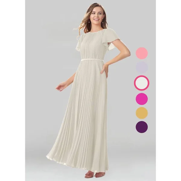 Azazie A-Line/Princess Scoop Floor-Length Chiffon Modest Bridesmaid Dresses - Frost