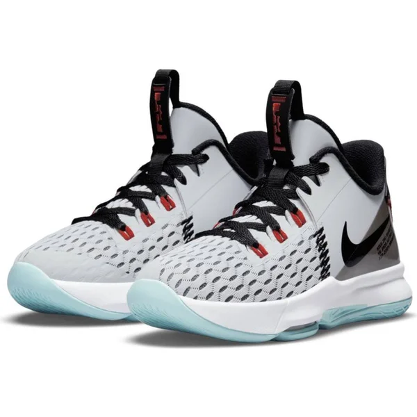 Nike Big Kids& Lebron Witness 5 Basketball Shoes in Grey/Pure Platinum Size 6.5