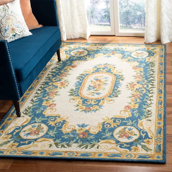 Safavieh Micro-Loop MLP601A 5&0x22 x 8&0x22 Cream, Blue Area Rug