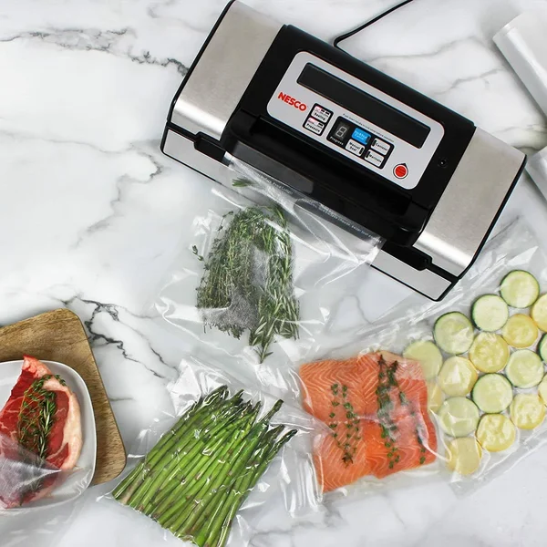 Nesco VS-12 Deluxe Vacuum Sealer with Bag Starter Kit and Viewing Lid - Silver