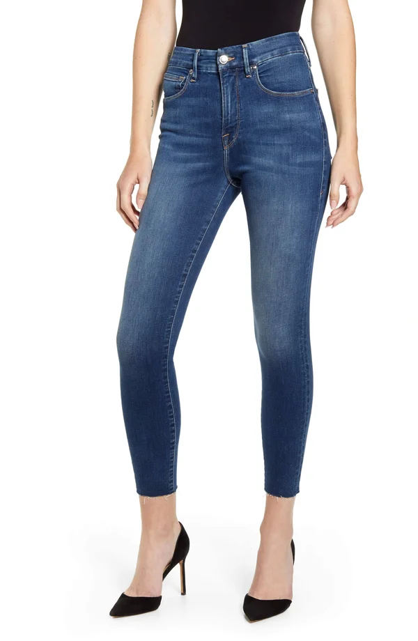 Good American Women's Good Waist Crop Raw Edge Jeans