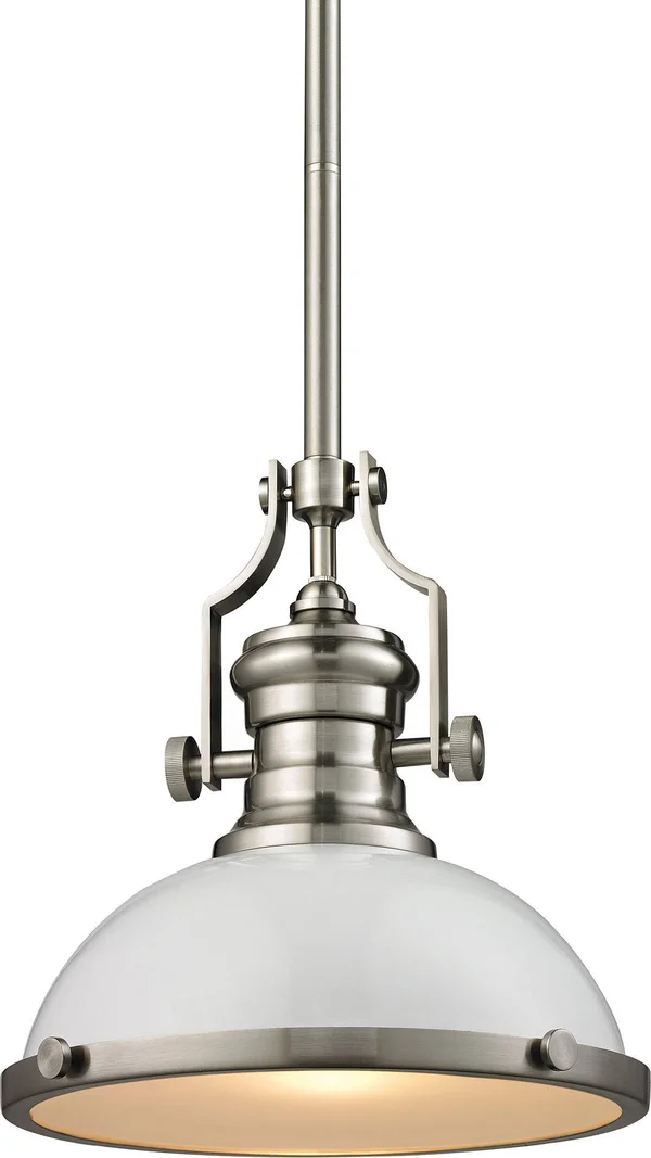 Elk Lighting 66525-1 Chadwick 1 Light Pendant in Gloss White/Satin Nickel