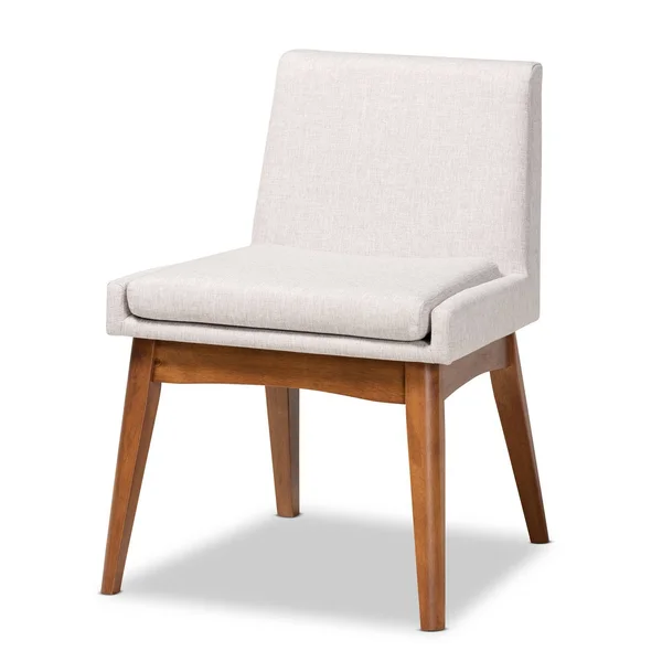 Baxton Studio Nexus Mid-Century Modern Fabric Upholstered and Finished Wood 5-Piece Dining Set Greyish Beige & Walnut Brown