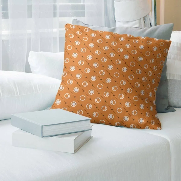 Black Lined Three Color Moon Phases Pattern Throw Pillow - 26 x 26 - Orange & Black - Cotton