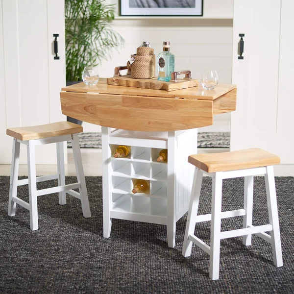 Safavieh Emeric 3 PC Set Drop Leaf Pub Table - Natural - White