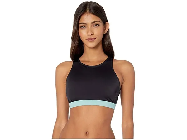 Roxy Fitness Color Block Crop Top Women's Swimwear Anthracite : LG