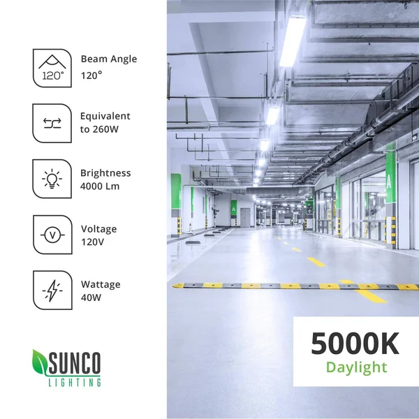 Sunco Lighting LED Shop Light - Industrial, Frosted, 12 Pack, 5000K