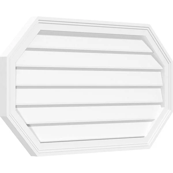 Ekena Millwork GVPOH34X3202SN 34x22W x 32x22H Horizontal Elongated Octagon Surface Mount PVC Gable Vent: Non-Functional - 2x22W x