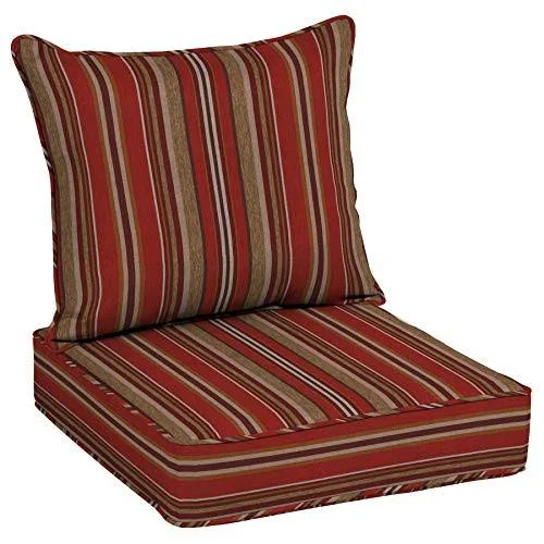 Allen + Roth 2-Piece Priscilla Stripe Red Deep Seat Patio Chair Cushion, Set of 2