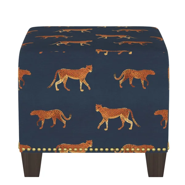 Skyline Furniture Galen Square Nail Button Ottoman - Cheetah Walk Navy