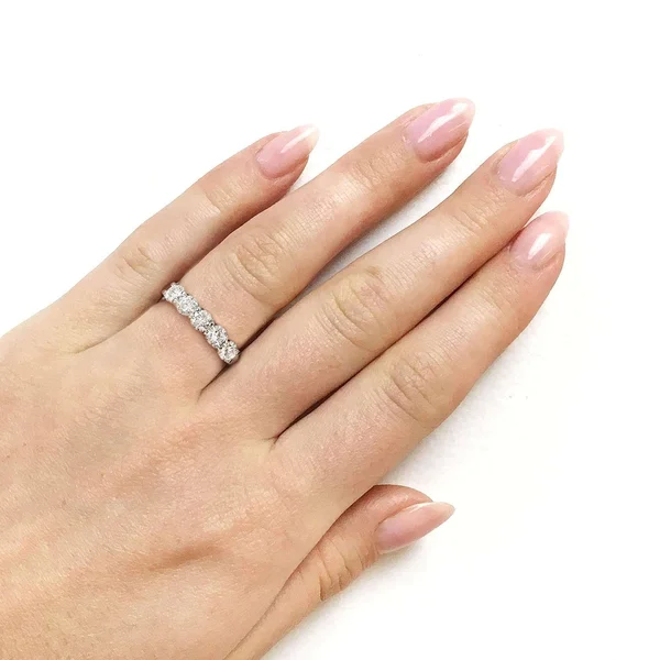 Five Stone 4/5 Carat TGW Round Brilliant Near Colorless Moissanite (hi) Bridal Wedding Band in 14K Yellow Gold - 9.5