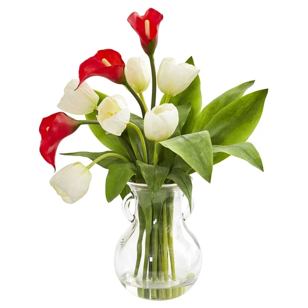Nearly Natural Calla Lily & Tulips Artificial Arrangement in Decorative Vase Pink