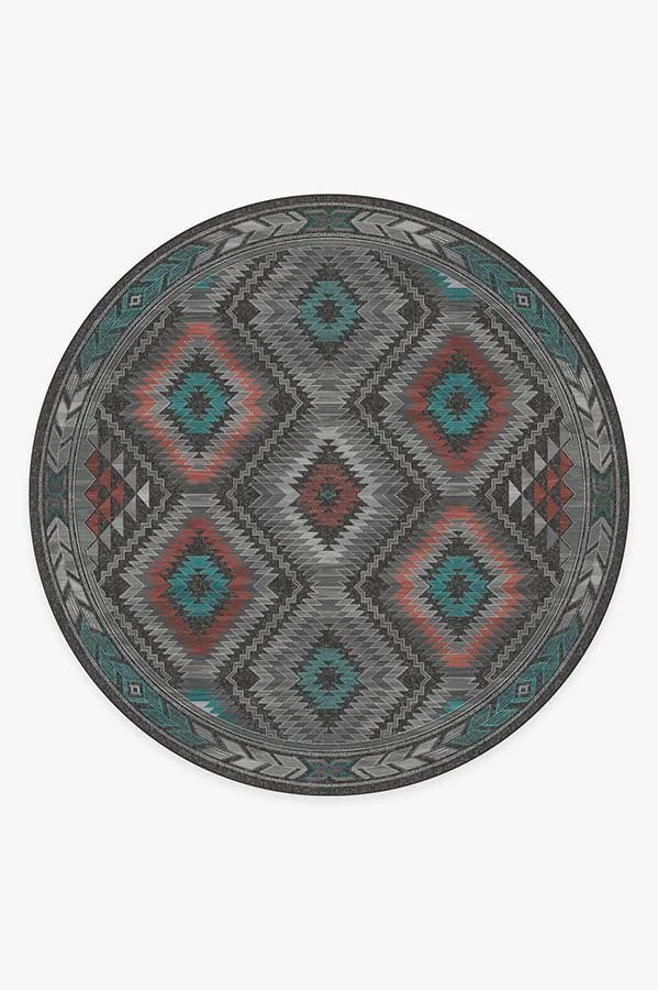 8& Round, Machine Washable Round Area Rug, Kid & Pet Friendly, Indoor Round Area Rug, Dessa Diamond Charcoal Rug, Rugga