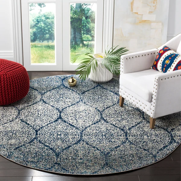 Safavieh Madison Rug Collection MAD604G - Navy - Silver - 11& x 11& Round