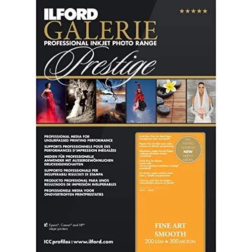Ilford Galerie Prestige Fine Art Smooth Inkjet Photo Paper, 200gsm, 12mil, 13x19 inch, 25 Sheets, Smooth Matte