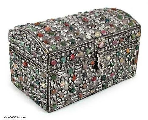 NOVICA Repousse Mango Wood Jewelry Box, Multicolor 'Rainbow Treasures'
