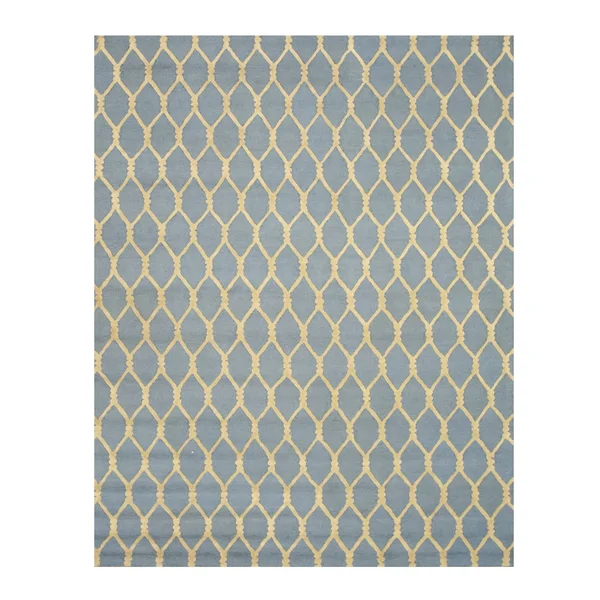 EORC VC1001BL Hand Tufted Wool Chain-Link Rug, 7&9 x 9&9, Blue