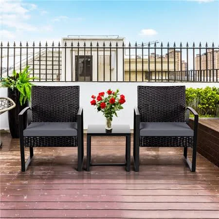 Yaheetech Set of 3 Wicker Chairs & Table Modern PE Rattan Chair Balcony/Patio/Bistro Furniture Conversation Sets Including A