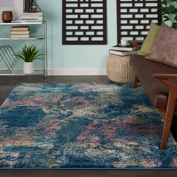 Nourison Fusion Runner RUG: 2&2x22 x 7&6x22 Blue Multi Colored