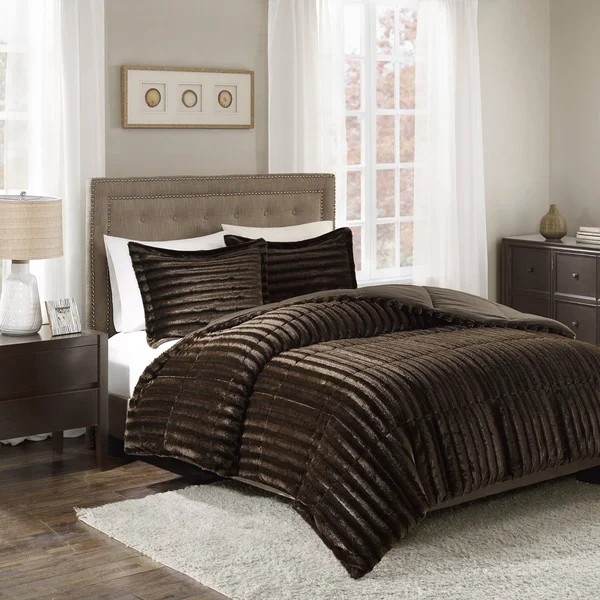 Madison Park Duke Faux Fur Comforter Set - Grey, Full/Queen