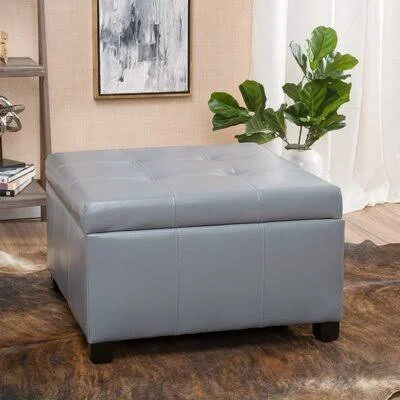 Red Barrel Studio Massey Faux Leather Storage Ottoman; Grey