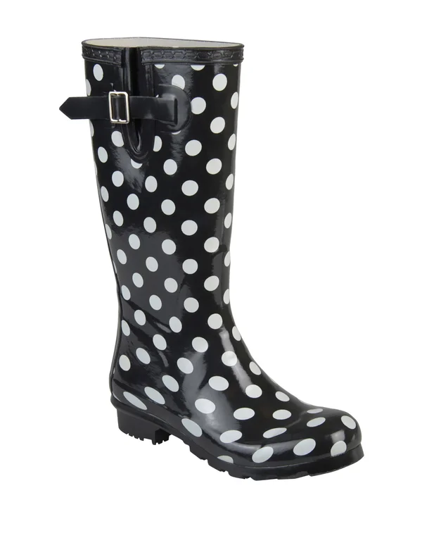 Journee Collection Women's Mist Rainboot - Black Dot