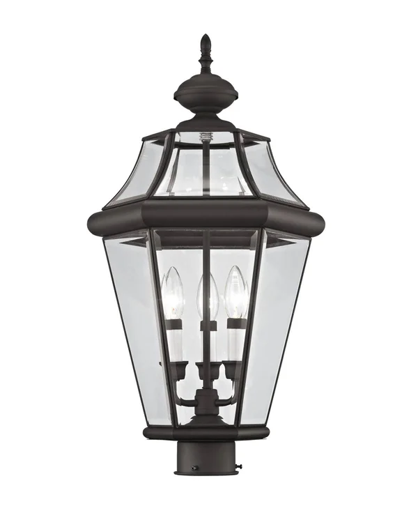 Livex Lighting Georgetown 3 Light Outdoor Post Lantern, Bronze 2364-07