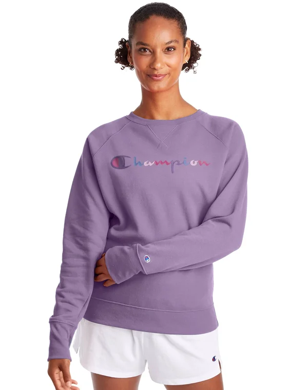Champion Women's Athletics Powerblend Fleece Classic Crew - Watercolor Logo Enchanted Lilac L