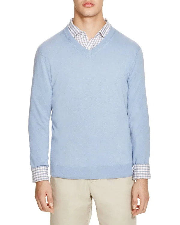 The Men's Store at Bloomingdale's V-Neck Cotton-Cashmere Sweater - 100% Exclusive - Blue