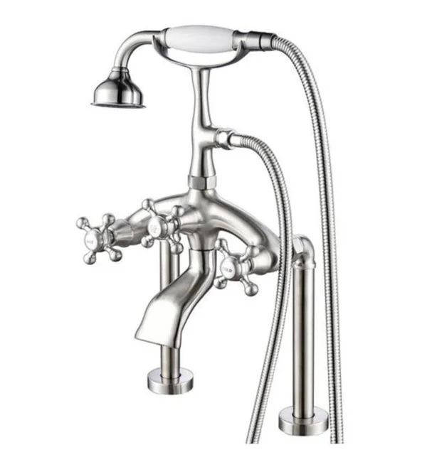 Barclay 4613-MC-CP Triple Handle Deck Mounted Clawfoot Tub Faucet with Diverter and Handshower Finish: Polished Chrome