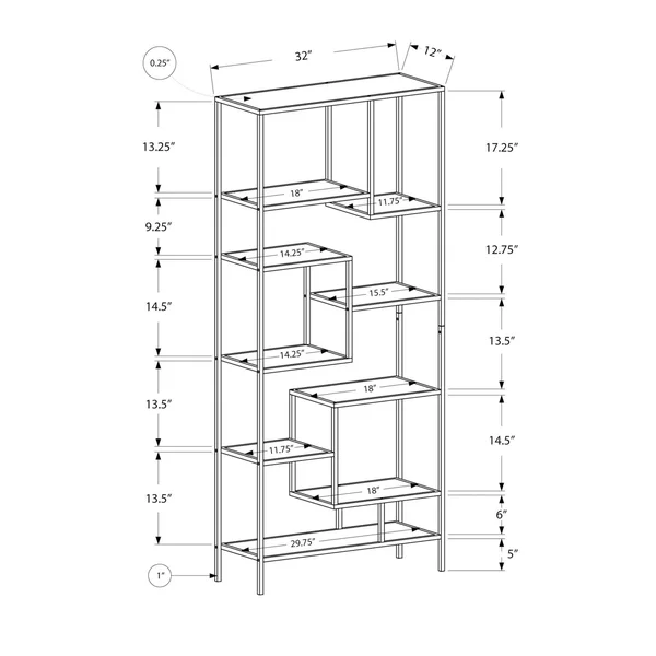Monarch Bookcase - 72x22H, Silver Metal with Tempered Glass